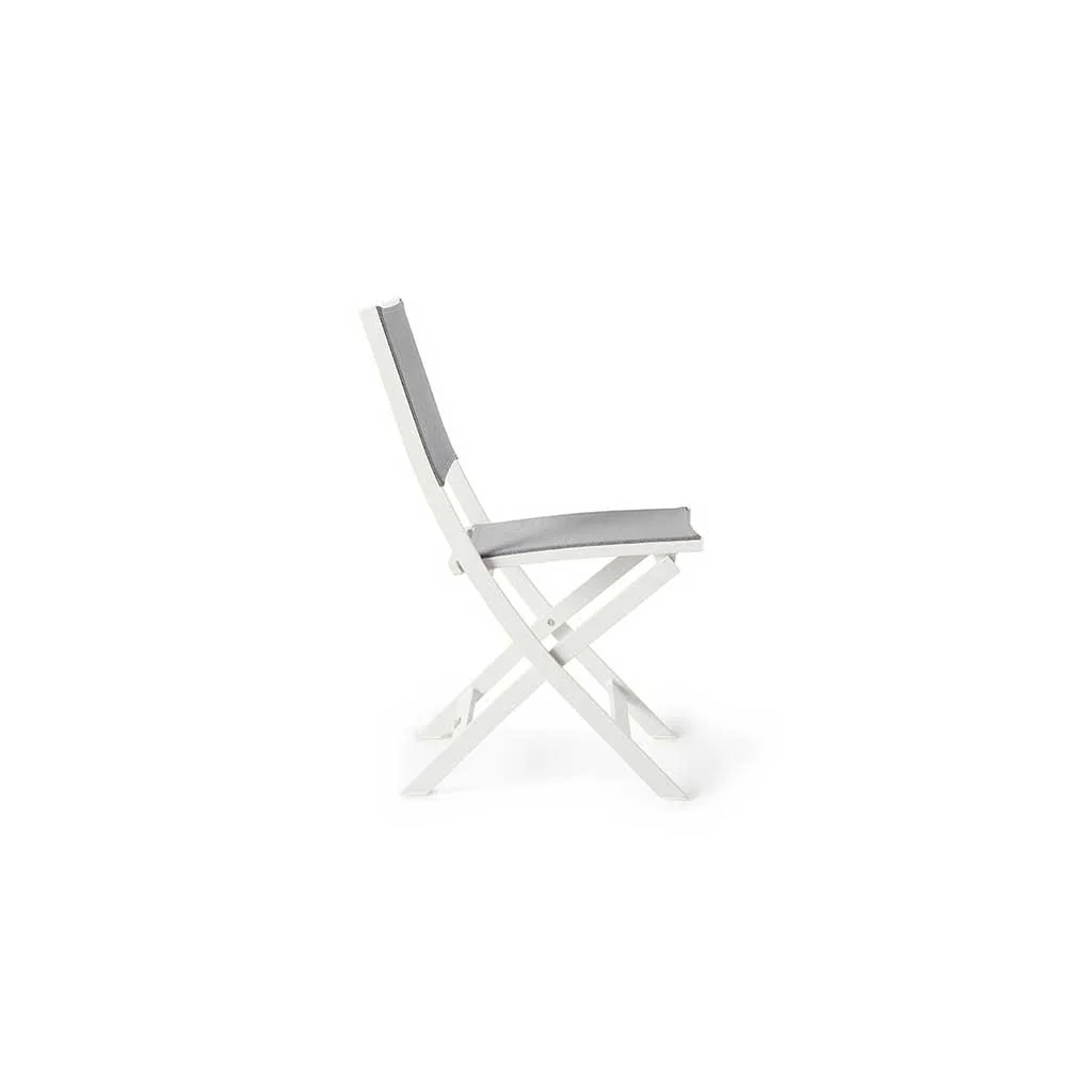 1416-bistro-folding-sling-chair-in-white-aluminum-with-silver-grey-mesh-3.webp Bistro Folding Sling Chair in White Aluminum with Silver Grey Mesh