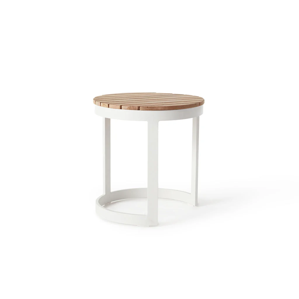 Ventura 18" Side Table in White - Teak Top