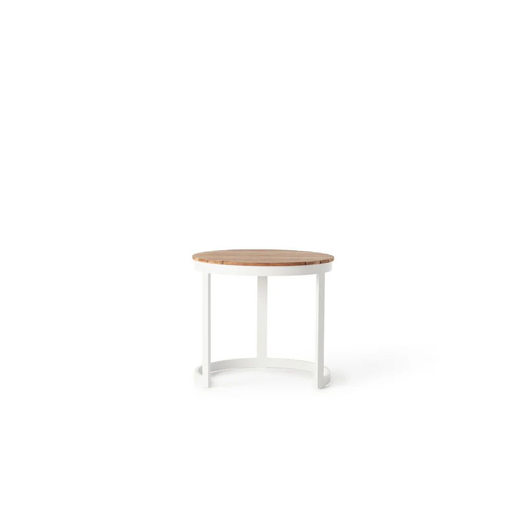 Ventura 20" Side Table in White - Teak Top