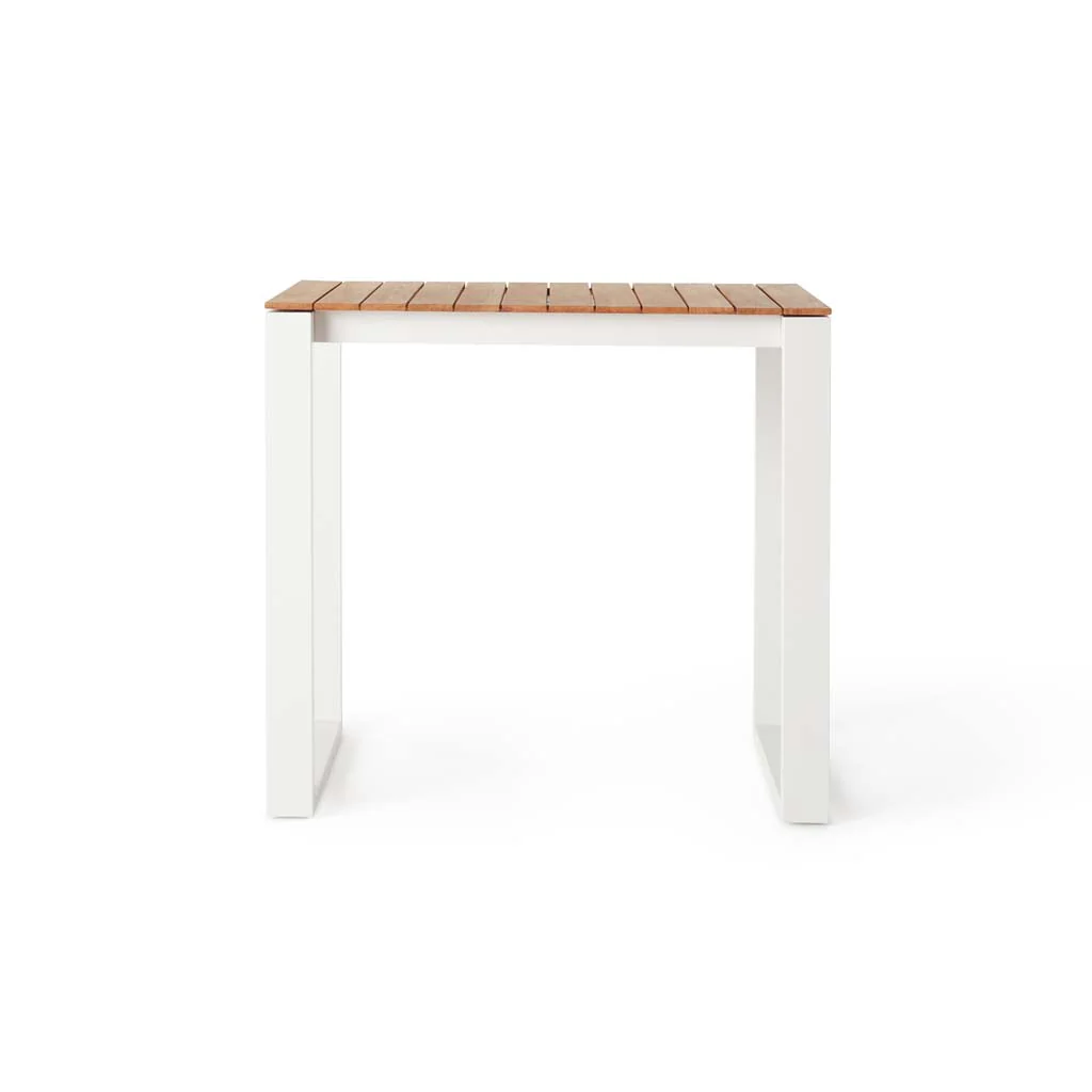 Ventura 48" Bar Table in White - Teak Top