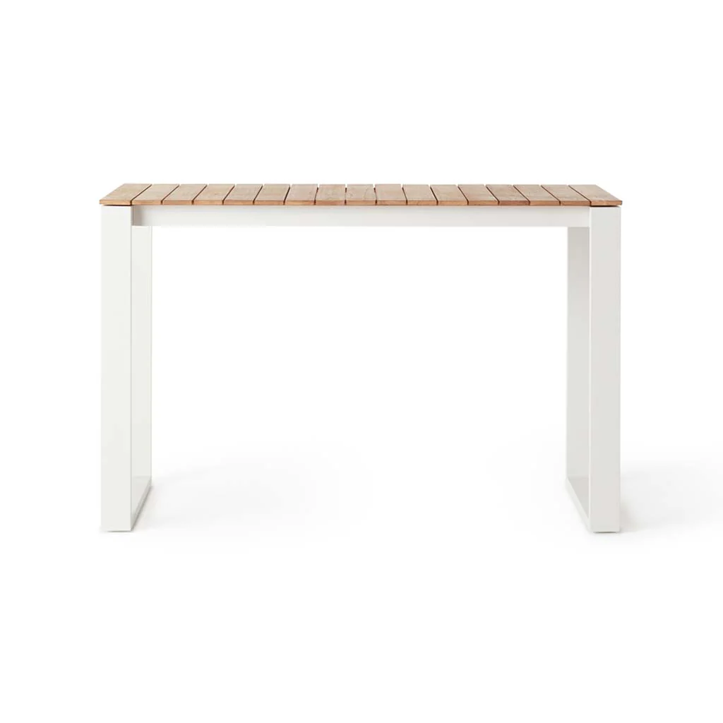 Ventura 66" Bar Table in White Aluminum with Teak Top