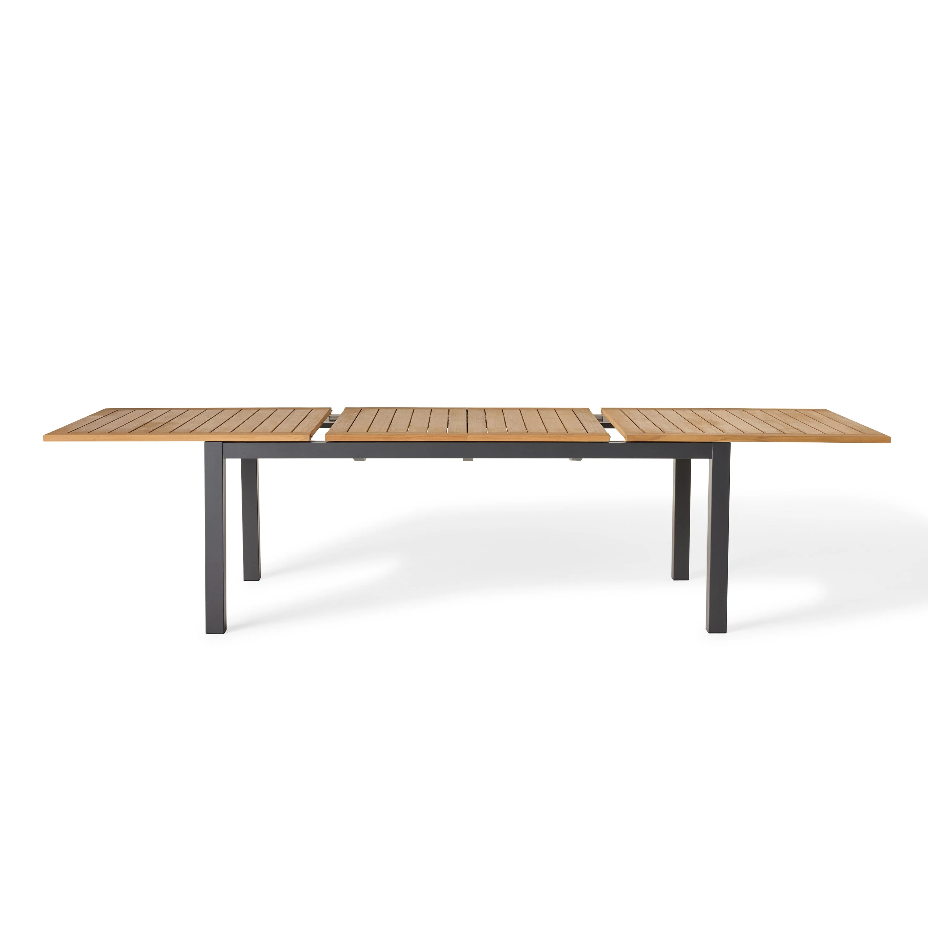 Belvedere 78"-120" Extension Dining Table in Teak and Charcoal Aluminum