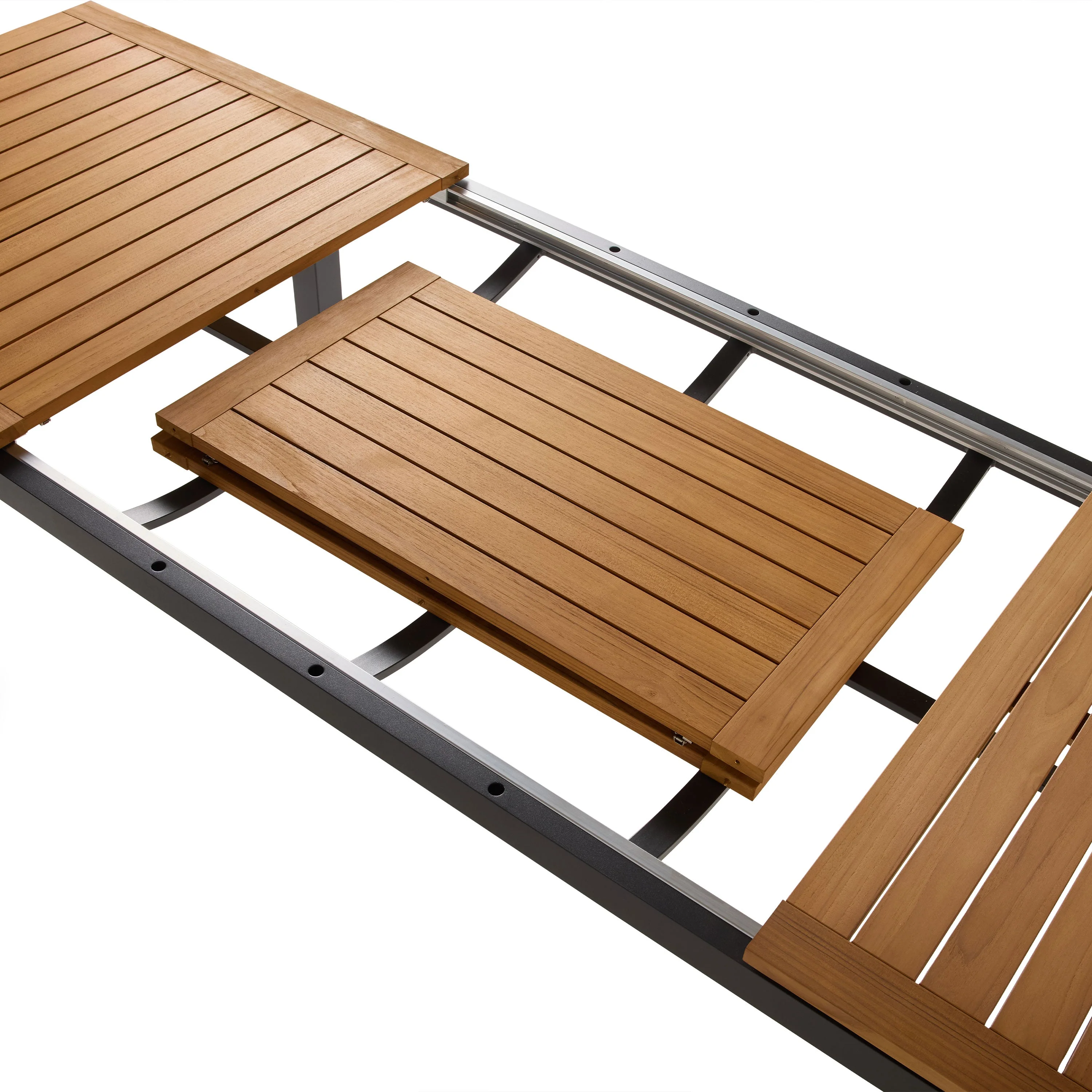 Belvedere 78"-120" Extension Dining Table in Teak and Charcoal Aluminum
