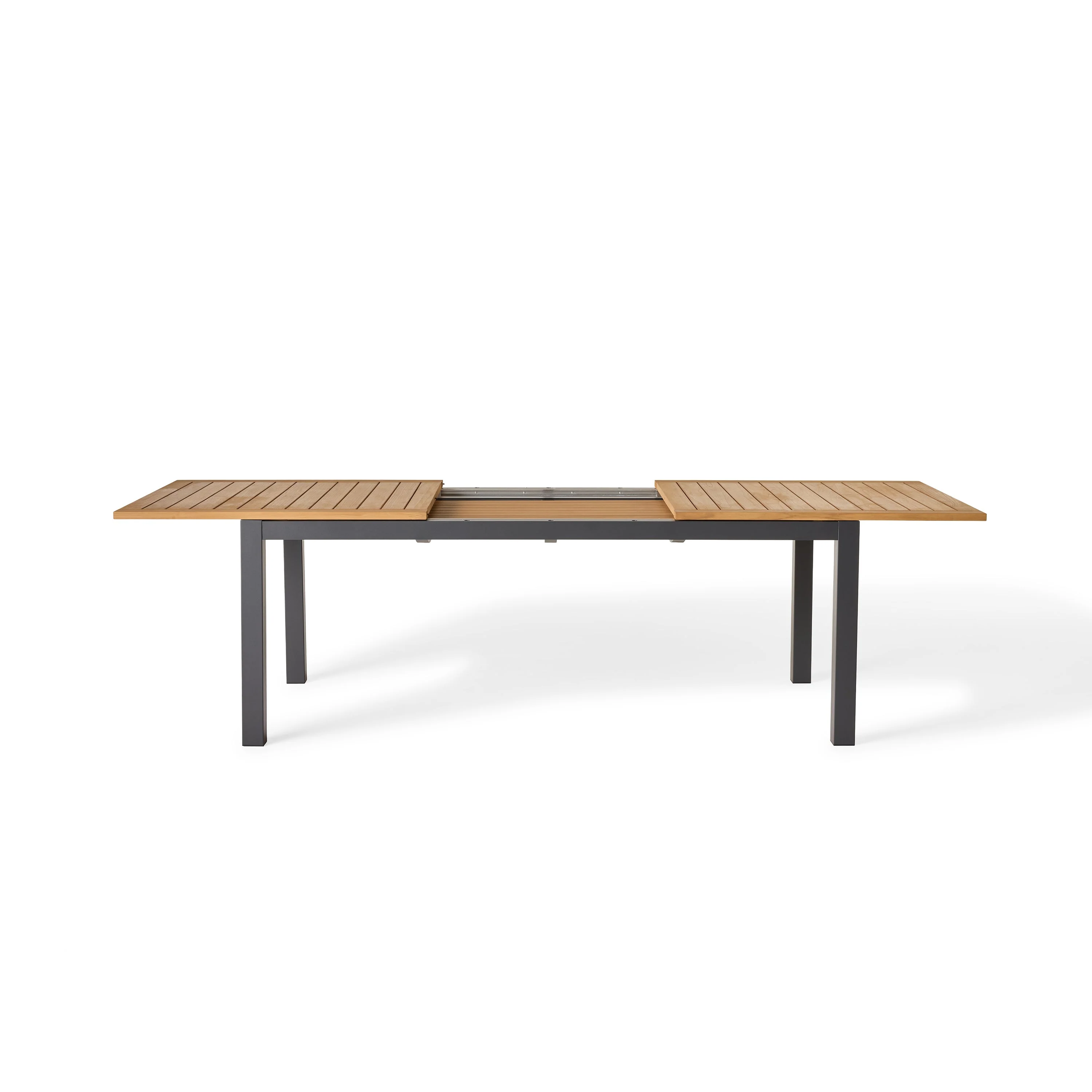 Belvedere 78"-120" Extension Dining Table in Teak and Charcoal Aluminum