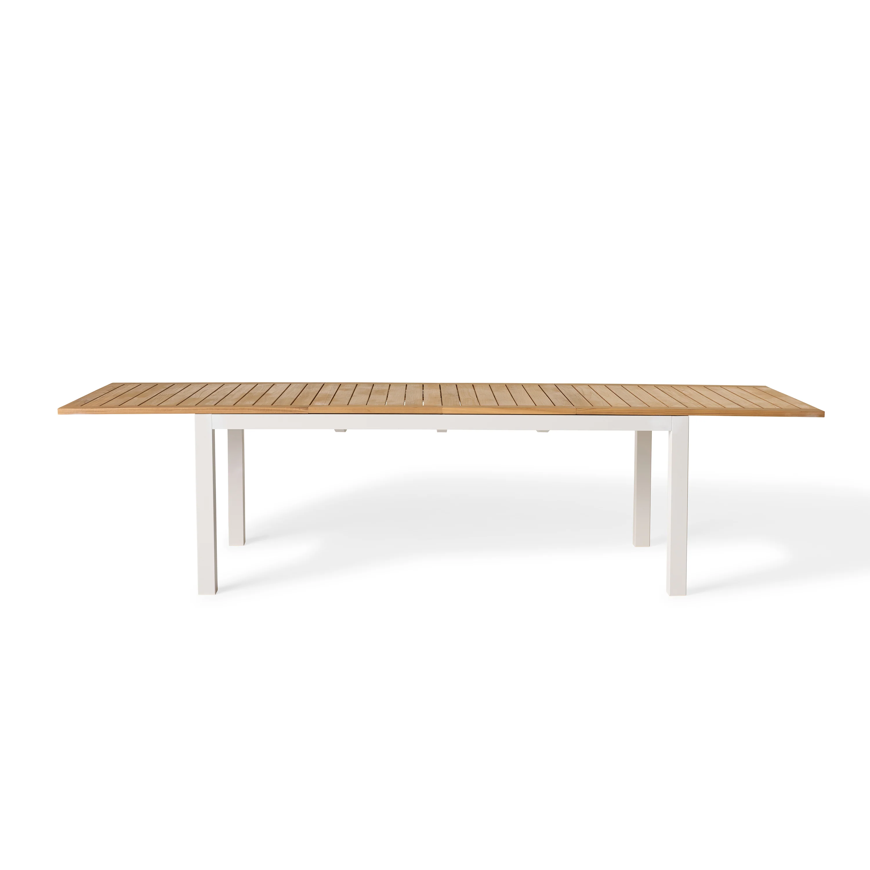 Belvedere 78"-120" Extension Dining Table in Teak and White Aluminum
